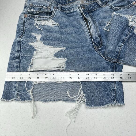 American Eagle Shorts 14 Highest Rise Baggy Midi Blue Denim Distressed Grunge - Picture 7 of 10